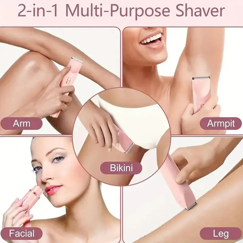 2-in-1 Electric Bikini Trimmer & Epilator for Women - Rechargeable Painless Shaver for Body & Face, Ideal Summer Gift