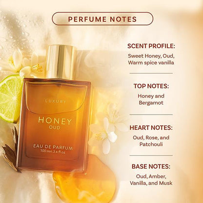 Luxury's Honey Oud | Eau de Parfum 100ml (3.4 fl oz) | Patchouli, Vanilla, Bergamot | Floral & Spicy | Made with Clean & Vegan Essentials Oils | Cruelty Free Fragrance Perfume