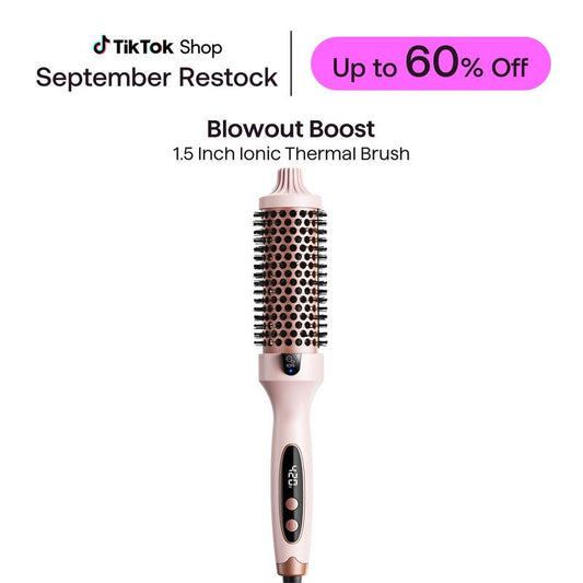 Blowout Boost Ionic Thermal Brush 1 1/2 Inch with LED Display, 300℉-420℉ for Different Hair Types, 120-240V Universal Voltage