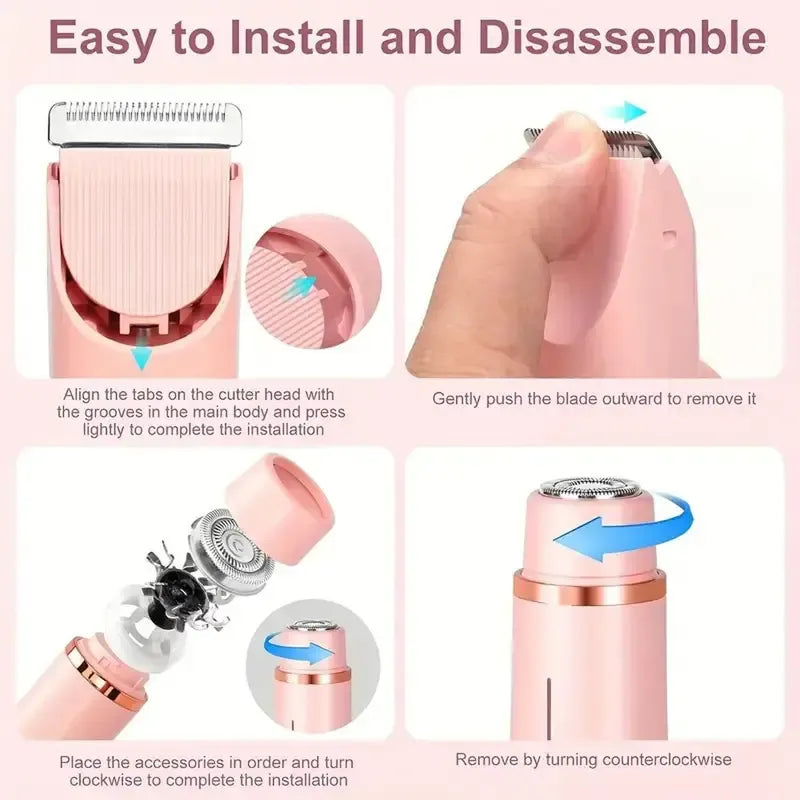 2-in-1 Electric Bikini Trimmer & Epilator for Women - Rechargeable Painless Shaver for Body & Face, Ideal Summer Gift