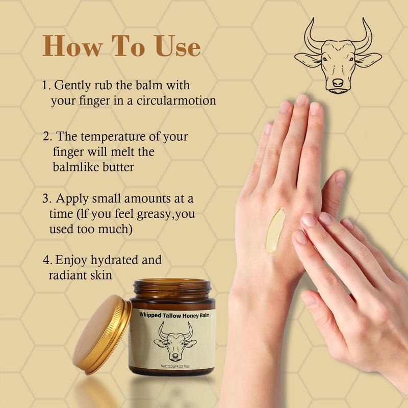 Whipped Grass-Fed Beef Tallow Honey Balm - 4 Oz,Moisturizing Cream for Soft, Smooth Skin - Handmade All-Natural Moisturizer - Lavender
