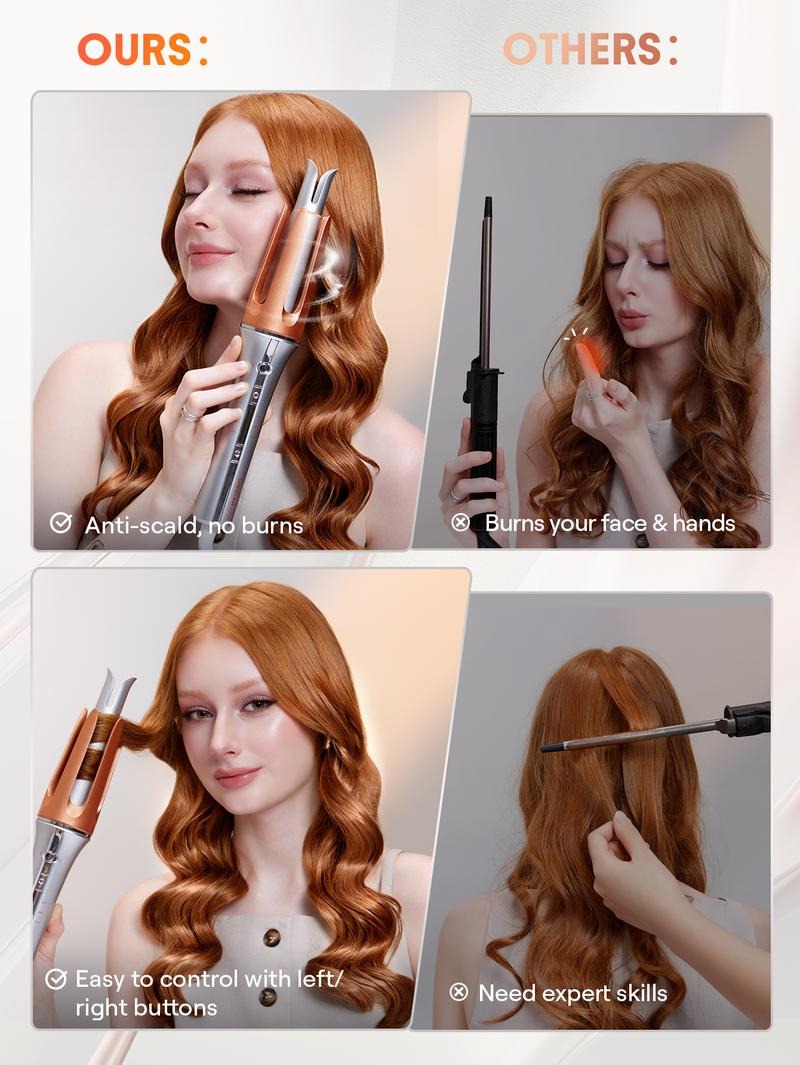 1-1.25" Automatic Hair Curling Iron - 3 Temp, 2-Way Rotation, Anti-Scald, Anti-Tangle, Auto Shut-Off, Swivel Cord