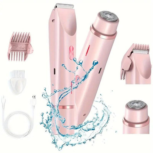 2-in-1 Electric Bikini Trimmer & Epilator for Women - Rechargeable Painless Shaver for Body & Face, Ideal Summer Gift