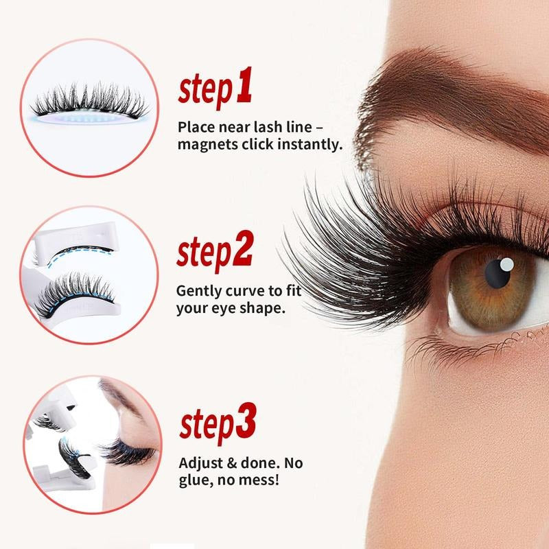 Magnetic Eyelashes Set - Eyelash Curlers with Eyebrow Kit Spiky Eyelash Cluster with Applicator Eyelash Extensions Glue-Free Waterproof Lightweight